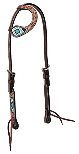 Turquoise Cross Turquoise Beaded Flat Sliding Ear Headstall Dark Oil, 44413