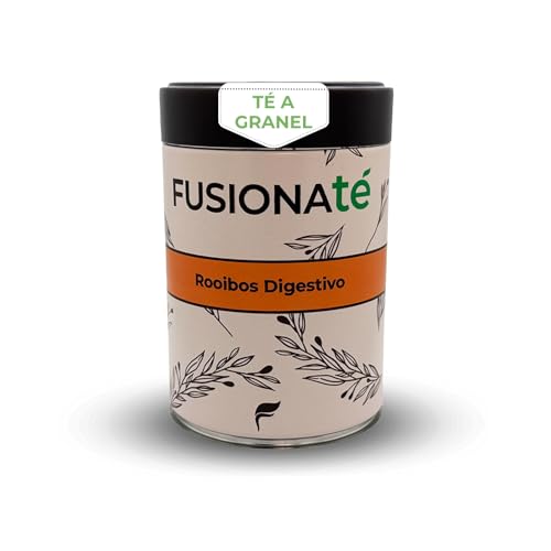 FUSIONATÉ Rooibos Digestivo a Granel, Lata 150 g de Infusión Natural con Manzanilla, Menta Poleo, Hierbaluisa, Anís, Azahar, Rosas y Jengibre, Sin Teína, Calmante y Aromática