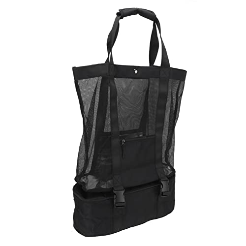 Beach Bag Picnic Bag Storage Bag Large Durable Two in One Insulation Tote for Outdoor Beach Camping Black Mesh Cotton 41 x 41 x 17cm3