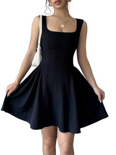 SweatyRocks Damen Kleider Elegant Minikleid A Linie Trägerkleid Ärmellos Damenkleid Kurz Kleid Freizeitkleid Schwarz S