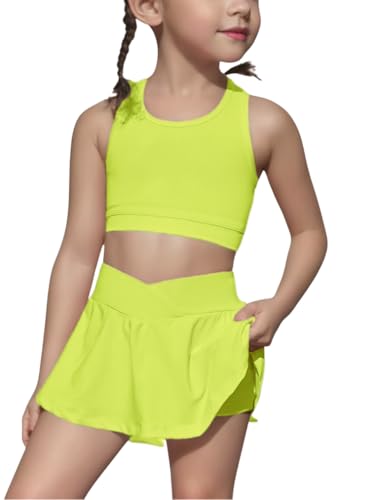 Image of SOLY HUX Toddler Girl's 2 Piece Workout Outfits Lightweight Crop Tank Tops and Skort Athletic Set Plain Mustard Yellow 6Y
