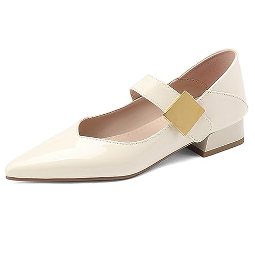 Chaussons Escarpins Femme Talon Carré Moyen Beige - Mary Janes Pointues Bride Cheville 38 EU