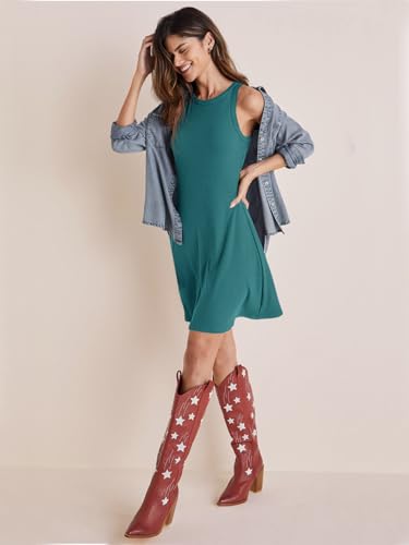 Image of Wenrine Womens Summer Casual Tank Dress Ribbed Knit Sleeveless Crewneck A Line Mini Dresses