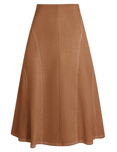 Kate Kasin Women's Suede Midi Skirt 2025 Fall Winter High Waist A Line Skirt Brown