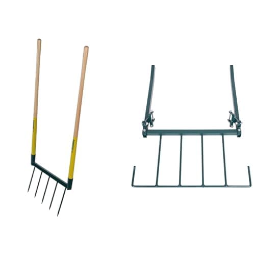 Leborgne, Duo 1 Émietteur + Biogrif NaturOvert, Grelinette Non Assemblée, 5 Dents Interchangeables, Boîte Carton, Double Manche Long en Bois PEFC 100%, Outillage de Jardinage, Fabrication Française