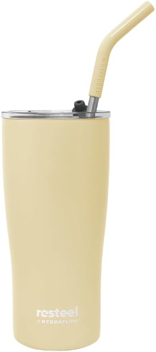 HYDRAFLOW Re-Steel Capri Water Bottle: 20oz Triple Wall Vacuum Insulated, Recycled Stainless Steel, Leak Proof, BPA-Free, w/Flip Straw – Perfect for Sports, Travel and Hydration - Bamboo Silk