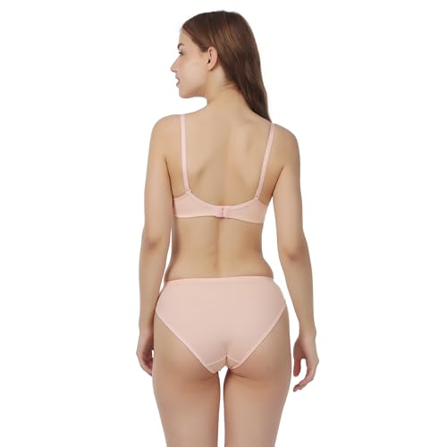 Image of Non Padded Bra Panty Set - Made of Pure Cotton Full Coverage Non Wired Seamless Pushup Soft Cup for T-Shirt Saree Dress Sports Garment for Daily Use Everyday