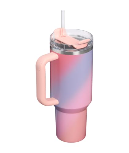Image of STANLEY Quencher H2.0 Tumbler with Handle and Straw 40 oz Flowstate 3-Position Lid Cup Holder Compatible for Travel Insulated Stainless Steel Cup BPA-Free Sunset Spiral