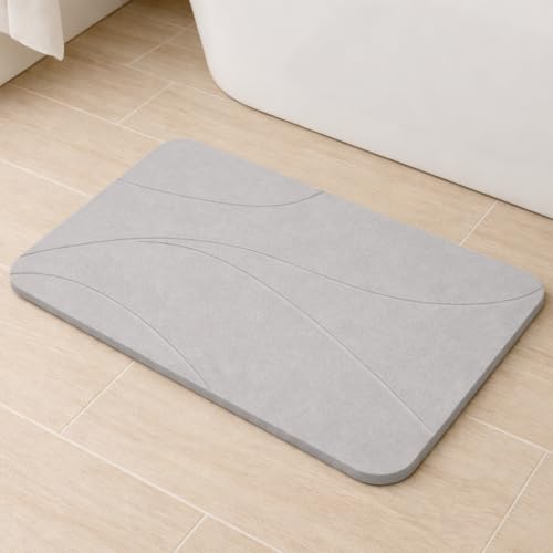 LARLUNA Alfombra diatomita baño - 40x60 cm - Alfombrilla diatomita Antideslizante - Alfombra de Piedra antibacteriana y de Secado rápido - Alfombrilla baño ecológica (Gris Claro)