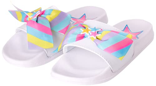 JoJo Siwa Girls’ Sandals – Slip On Slides with JoJo Bow (Size: 5 Toddler – 5 Big Kid), Size 4/5, Rainbow Stripes