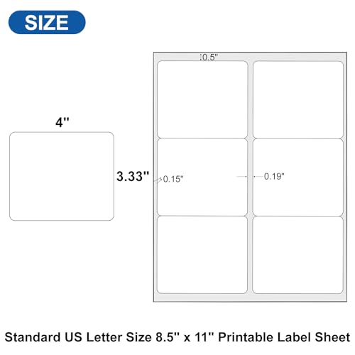 Image of 3 1 /3 inch x 4 inch Printable Label White 500 Sheets, Sticker Label Paper for Laser and Inkjet Printers Compatible 5164 8164 Shipping Address Labels