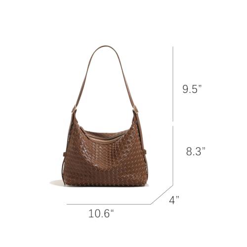 Image of Woven Leather Tote Bag For Women Crossbody Shoulder Bag Large Hobo Handbags Vegan Female Bag Vegetable Basket