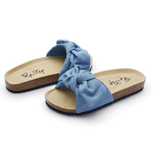 Image of PepStep Slide Sandals for Women or Ladies Dressy Summer Casual, Cute Bow Tie Knot On Top Strap, Comfy Slip On Cork Foot Bed