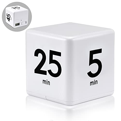 Yotako Cube Timer, Kitchen Timer for Cooking Time Management Timer Desk Timer Cube Timer for Kids Block Timer Cube Classroom Workout Study Timer (25-5-45-15 Minutes, White)