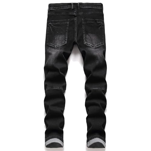 Men Biker Zipper Deco Washed Jeans Ripped Destroyed Slim fit Jeans with Zipper Classic Comfort Skinny Straight Jean2