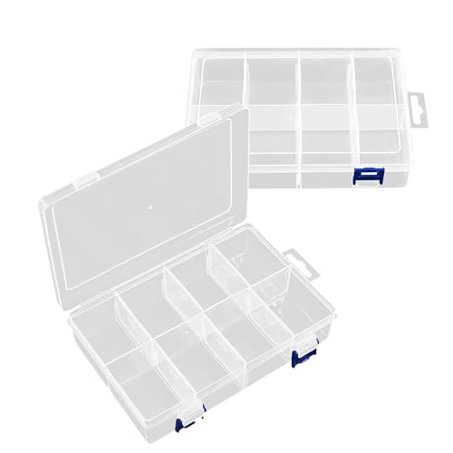 TONGIHS 2 Pièces Boite Compartiment, Boite Rangement Plastique Compartiment, Boites de Rangement Perles, avec Séparateurs Réglables, Transparent, pour...