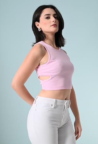 Image of Women's Cotton Ribbed Crop Top | Sleeveless Slim Fit Tank | Summer Wear