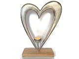 dimensiones: 52 x 38 x 10 cm eXODA Candelabro de Aluminio corazón Decorativo Grande 52 cm sobre Base de Madera de Mango para Vela de té Grande