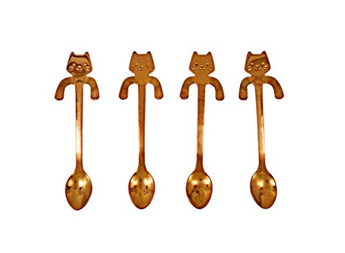 Stainless Steel Rose Gold Tone Mini Cat Spoon for Tea, Coffee, 4 Pack, 4.5 Inch