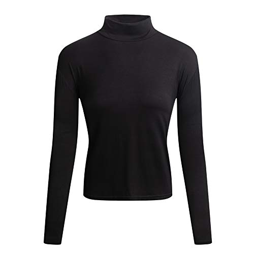 Women's Basic Mock Neck Long Sleeve Slim Fit Turtle Neck T Shirt Tops(Black,X-Large)