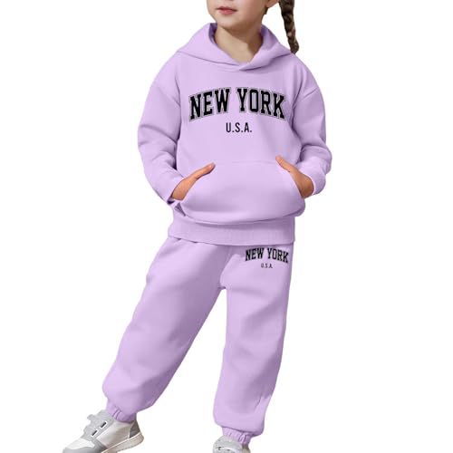 Girls' Sweatsuit Set - 2 Piece New York Letter Print Graphic Pullover Hoodie Sweatshirt Jogger Sweatpants Outfits 2-13Years2