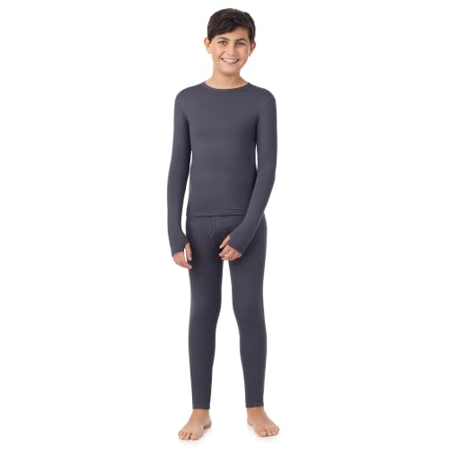 Image of Cuddl Duds Heavyweight 2 Piece Sets Base Layer Thermal Underwear for Boys | Winter Clothing, Fleece Lined Long Sleeve Top & Leggings, Soft Lounge Set for Cold Weather, Moisture Wicking Heat Retention
