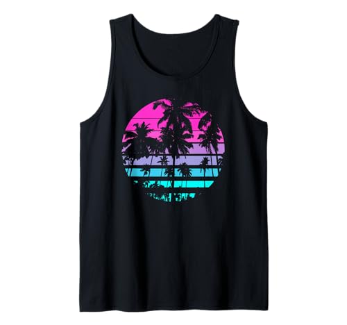 Design retro de estilo de praia de anos 80 e 90 com palmeiras t-shirt sem mangas