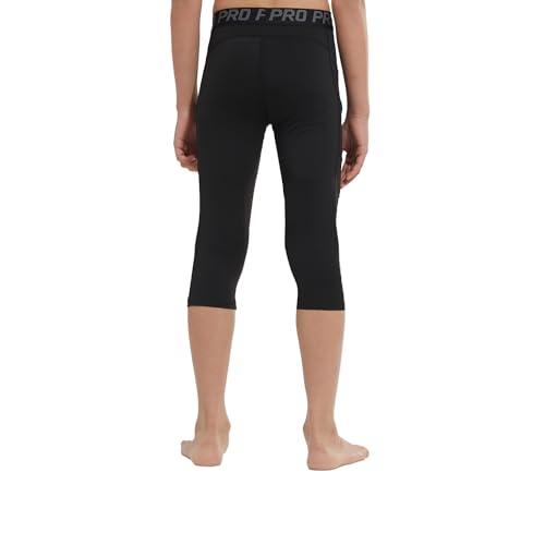 2 Pack Boys One Leg Compression Tights Youth 3/4 Football Pants Basketball Capri Leggings Athletic Baselayer Kids4