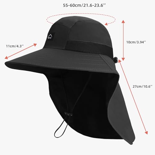 Image of Rosoz Outdoor Sun Hat for Men Women, UPF50+ Protection Safari Cap Wide Brim Mesh Fishing Hat with Neck Flap Beach Garden