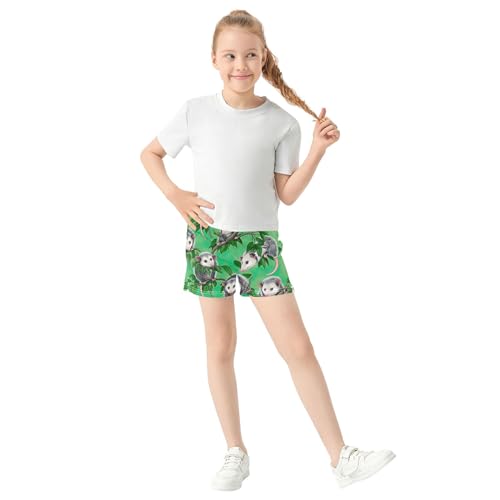 Girls Pajama Cute Opossums Animal Green Youth Summer Fashion Activewear, Personalized Kids Athletic Shorts, X-Small2