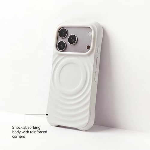 Image of amazon basics Shockproof Case for iPhone 17 Pro | Ripple Pattern | Camera Protection | Protective Cover with Enhanced Grip & Wireless Charging Support - White