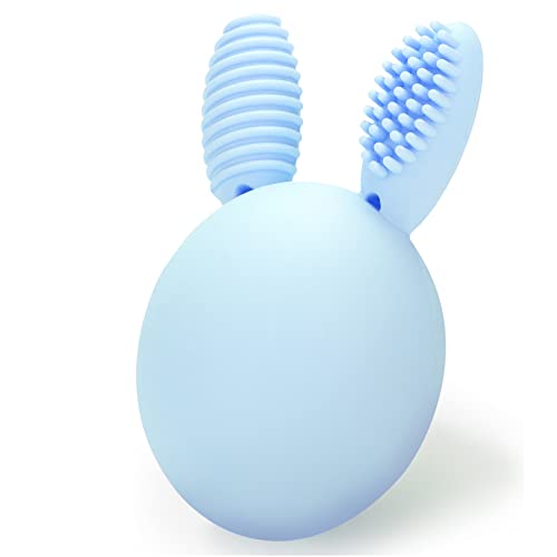 Image of Bunny Eggy Teether Baby Teething Toy Rabbit Egg Rattle Toy Teething Pain Relief for Babies Boys Girls - Blue