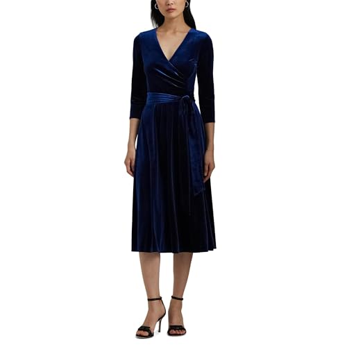 Lauren Ralph Lauren, Womens, Surplice Velvet Dress, Luxe Navy