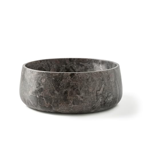 MG Valencia FLORES GREY Vasque à Poser en Pierre. Lavabo Salle de Bain, Vasque Ronde Gris, Lavabo WC, 100% Marbre, Sans Trou pour Robinet, Design Minimaliste,...