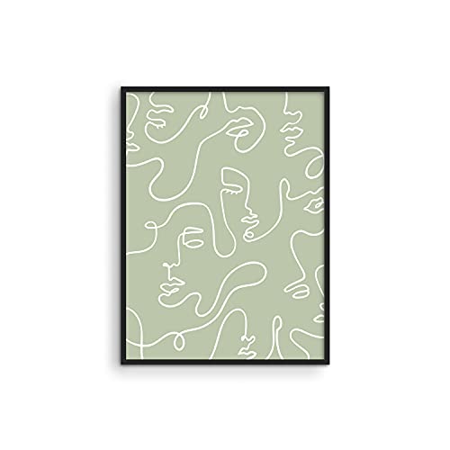 Haus and Hues Line Art Wall Decor - Female Figure Wall Art Faces Abstract Poster Faces Wall Art Minimalist Poster Line Drawing Wall Art Minimalist Line Art 12"x16" (Green Face Line)