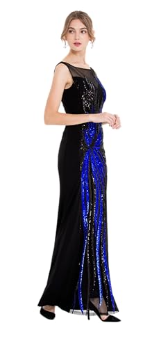 Image of ANGEL FASHIONS Women's Sheer Gold Sequined Black Splicing Evening Dress