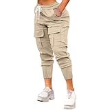 Womens Cargo Pants Drawstring High Waisted Baggy Long Pants With Pockets Casual Workout Athletic Trousers Khaki Straight Leg Scrub Pants For Women L