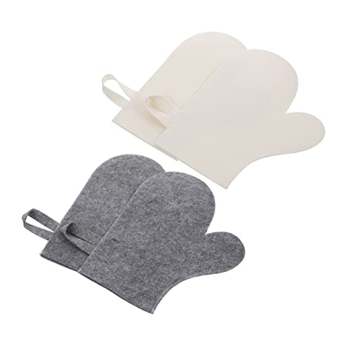 Mikikit 4Pcs Heat Protecting Mittens for Sauna Water Absorbing Felt Gloves Exfoliating Body Scrub Mitts Soft and Skin Friendly Sauna Supplies for Men and Women