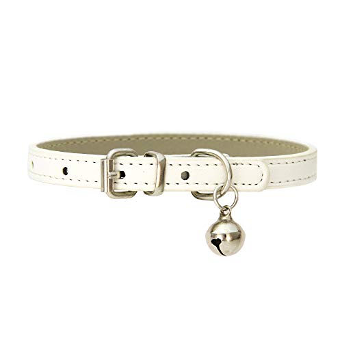 Collare bianco per cani XS con campanellino, collare in PU per gatti con campanellino, morbido collare per cuccioli regolabile con fibbia per cani di taglia minuscola XXS, extra piccolo, per