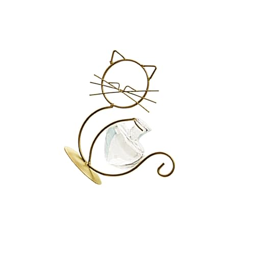 High Borosilicate Glass Cat Vase Creative Iron Holder Stand for Plants Such As Scindapsus Plants Vase in Study Mints