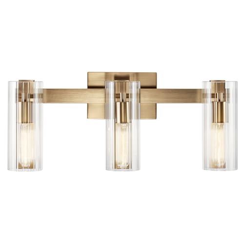 Image of Kichler Jemsa 3-Light Bathroom Vanity Light Fixture with Clear Fluted Glass in Champagne Bronze for Modern Bathroom or Powder Room Wall Lighting (9.75 x 22.75 in), 55168CPZ