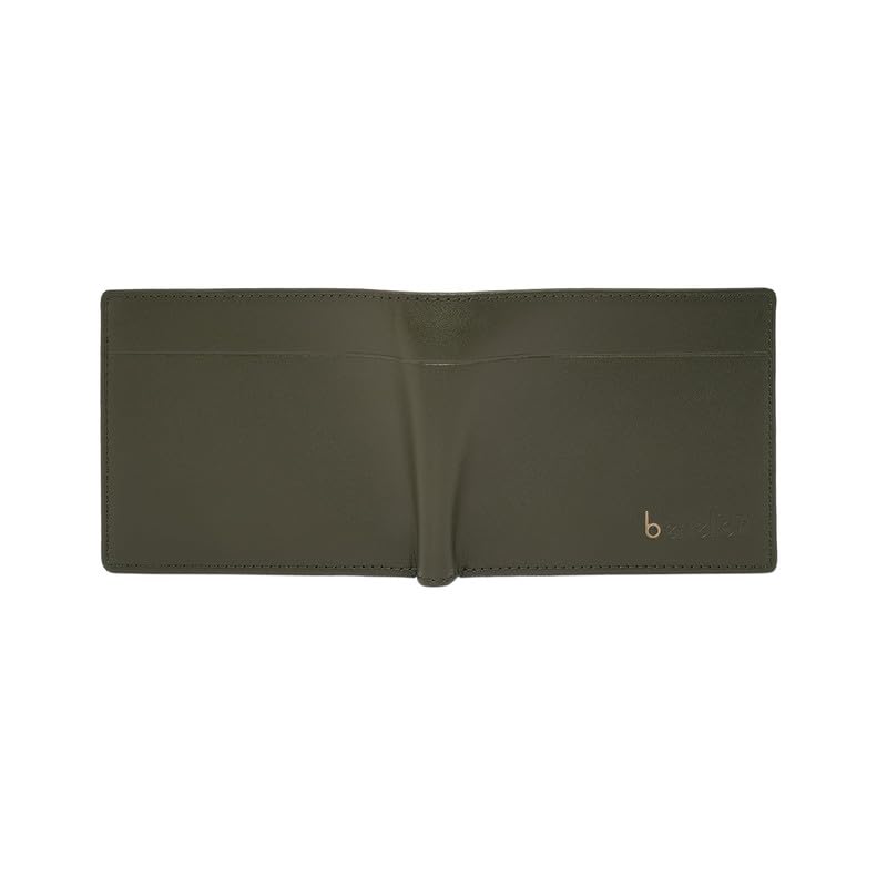 Image of United Colors of Benetton Men's Genuine Leather Global Coin Wallet Gweru - Olive | Slim Bifold with Secure Coin Pouch, 2 Compartments 4 Card Slots | Stylish Purse of Gents