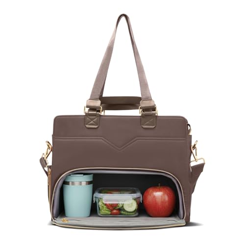 VAYA Zaelia Work Tote Bag for Women with Insulated Lunch Compartment, 14 inches Laptop Office Bag with Padded Sleeve, Shoulder Tote Bag for Work & Travel, Brown