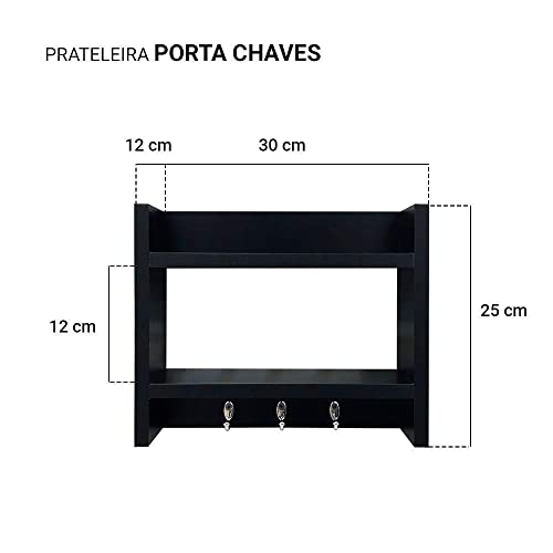 Porta Chaves de Parede com Suporte Carteira Celular Madeira Preto