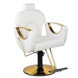 Dangvivi White Barber Chair, Reclining Salon Chair for Hair Stylist, Height Adjustable Hair Styling Chair with 360 Degrees Rolling Swivel, Multi-Function Hairdresser Braiding Chair