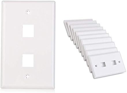 Cable Matters 10-Pack Low Profile 2-Port Keystone Jack Wall Plate in White
