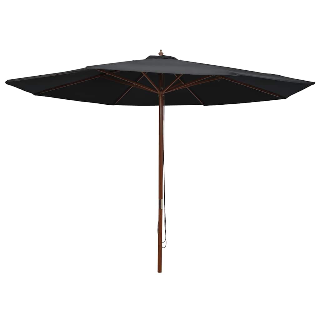 vidaXL Sombrilla de Jardín con Palo de Madera, Parasol Toldo, Refugio Solar, Paraguas para Playa Terraza Patio Exterior, Negro 350 cm