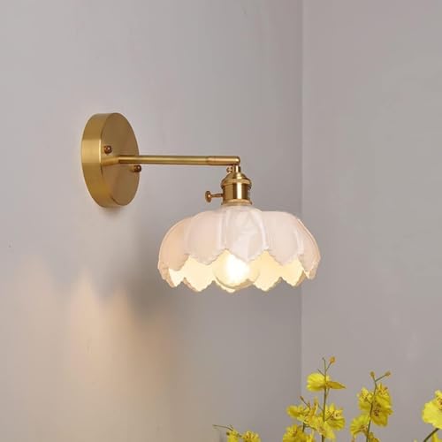 Luminaire mural fleur verre blanc laiton chambre ZR98US