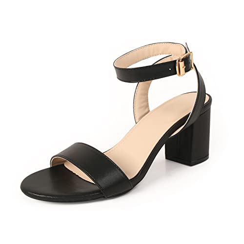 WUIWUIYU Escarpins Femme Bride Cheville Bout Ouvert Sandales Bloc Talon Sexy soirée 6CM -Noir 37