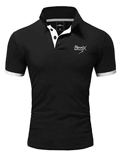 REPUBLIX Herren Poloshirt Basic Kontrast Stickerei Kragen Kurzarm Polohemd T-Shirt R-0056 Schwarz/Weiß S
